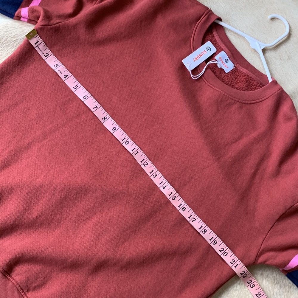 NEW! REVOLVE Sundry Brand Orange Crewneck Sweatshirt / Navy RUGBY STRIPES / RARE - Picture 7 of 8